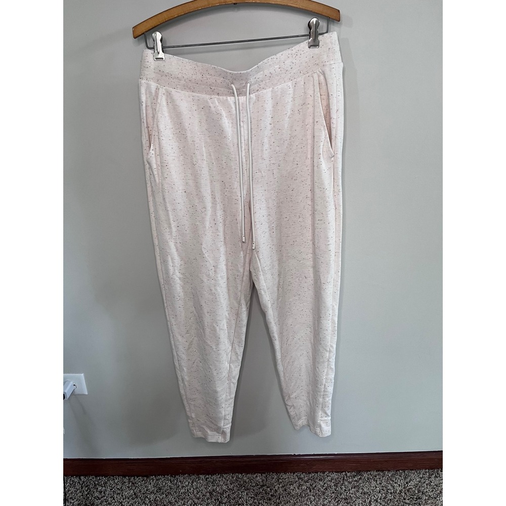 T by Talbots Womens Speckled Cream Jogger Sweatpants Size M Drawstring Pockets